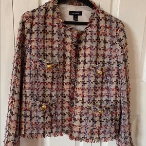 Halogen Red and Orange Blazer with Textured Tweed Design